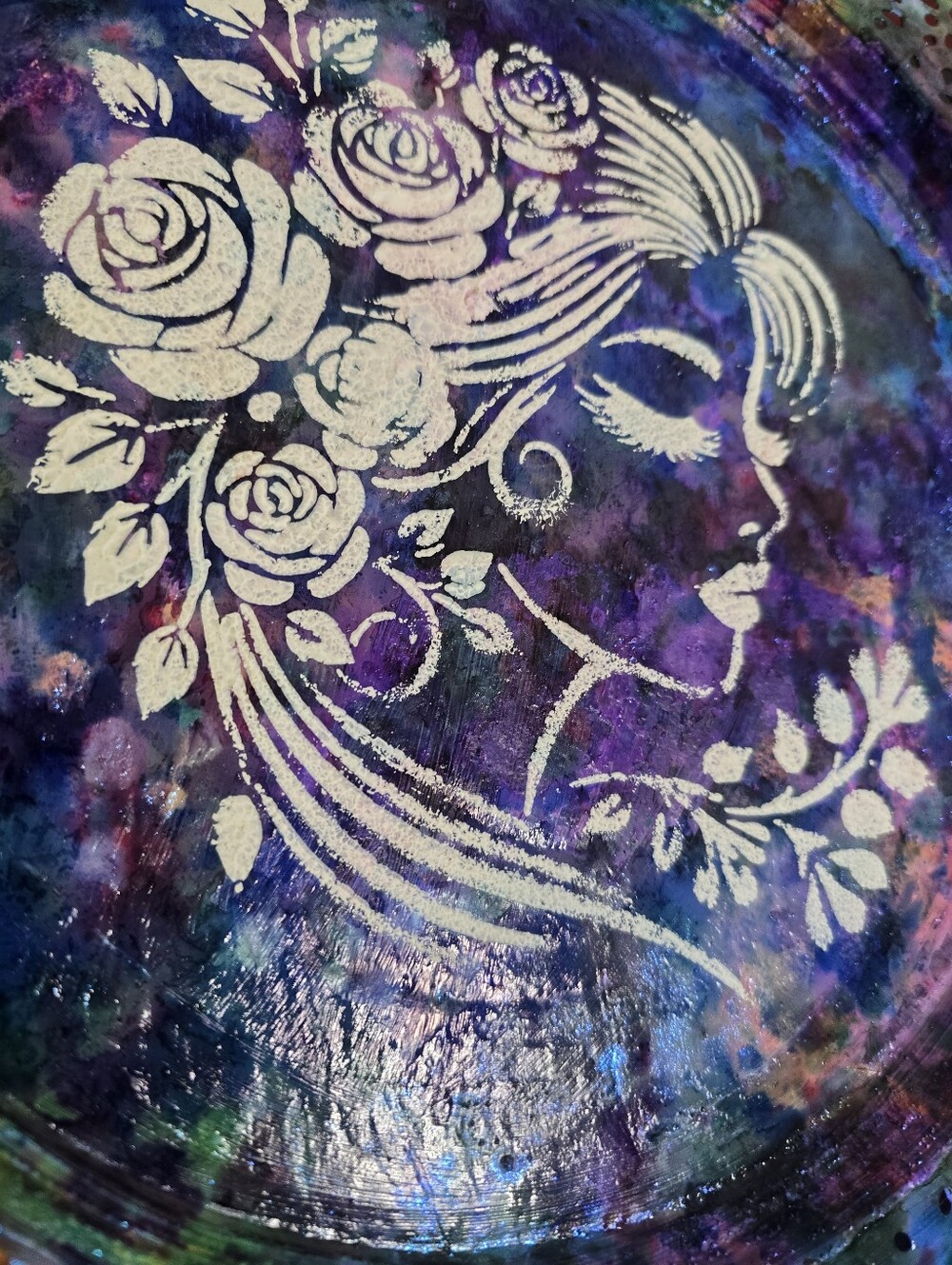HANDCRAFTED Upcycled Metal Platter HANDPAINTED Tabletop Countertop Art Decor 15" - Picture 14 of 17